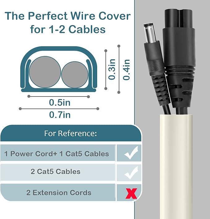 Wire Covers for 2 Cords, 68in Wire Hider on Wall Mounted, Cable Cover Paintable - Image 2