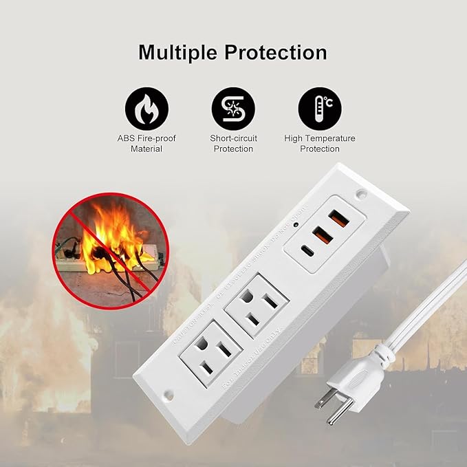 20W Recessed Power Strip USB C Fast Charge Desk Power Outlet Type C Flush - Image 5