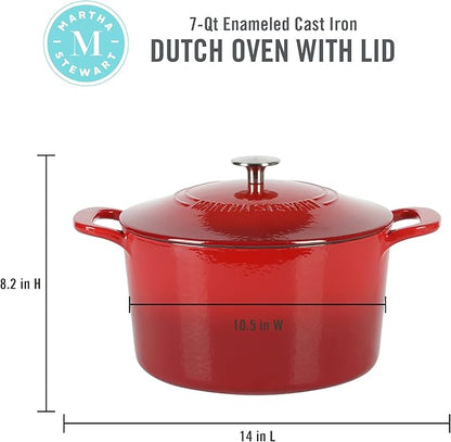 MARTHA STEWART Gatwick 7-Quart Enamel Cast Iron Dutch Oven – Red Ombre – - Image 2