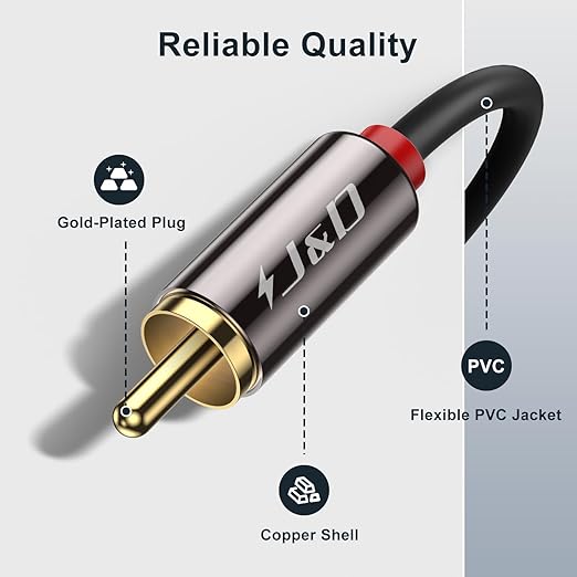 J&D RCA Cable, 2RCA Male to 2RCA Male Stereo Audio Cable - Image 2