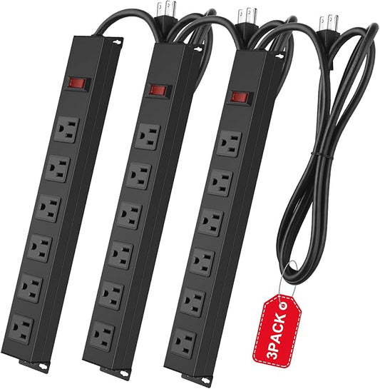 3Pack Metal Wall Mount Power Strip, Mountable Power Outlet by HHSOET