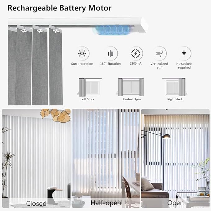 Blindify Motorized Vertical Blinds, Light Filtering Sliding Door Shades - Image 6