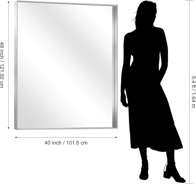 CIRCUMI Silver Bathroom Mirror, Brushed Finish, Tempered Glass, Large Mirror - Image 8