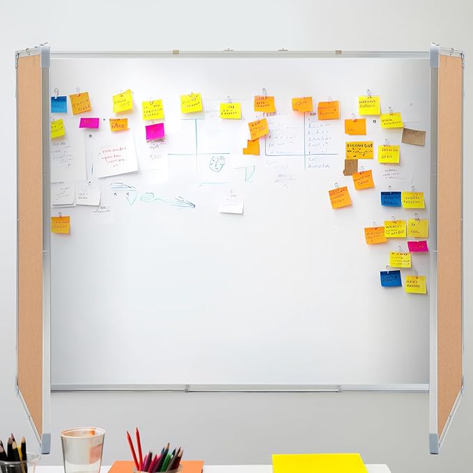 96"x36" Tri-fold Cork Board Whiteboard Combo, Foldable Combination Magnetic Dry - Image 6