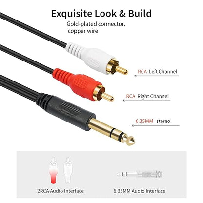 SiYear Gold-Plated 6.35mm 1/4 inch Male TRS Stereo Plug to 2 RCA Phono Male - Image 7