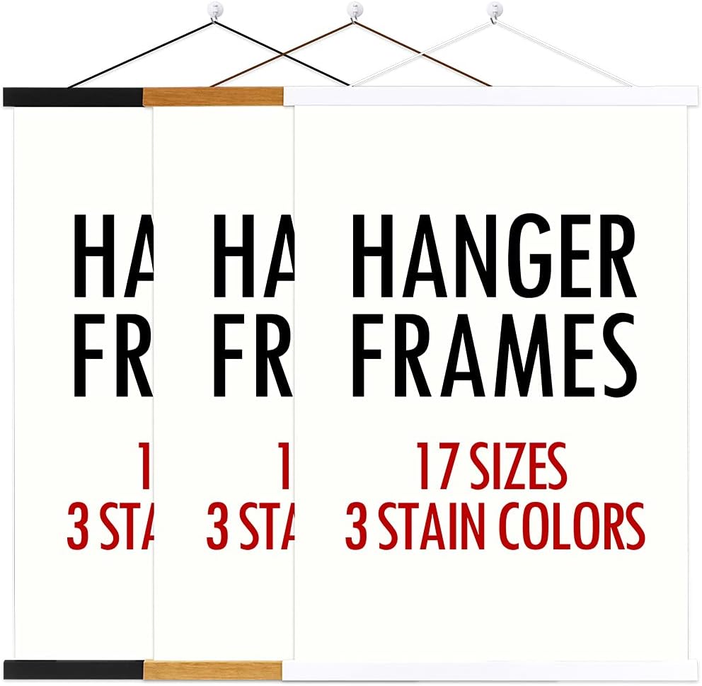 Ywlake Magnetic Poster Hanger, 12x18 12x16 12x24 Poster Frame Wood Wooden Magnet Print Posters Dowel Scroll Hanger Hangers Hanging Kit for Walls Map Canvas Artwork (Black, 12")