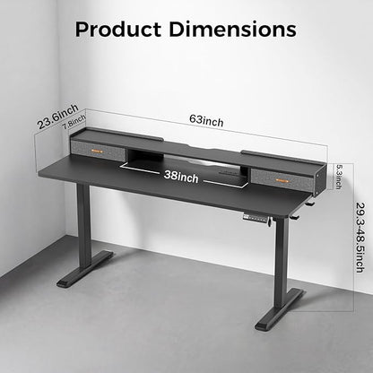 Electric Standing Desk with Drawers, 63 Inch Height Adjustable Desk with Power - Image 2