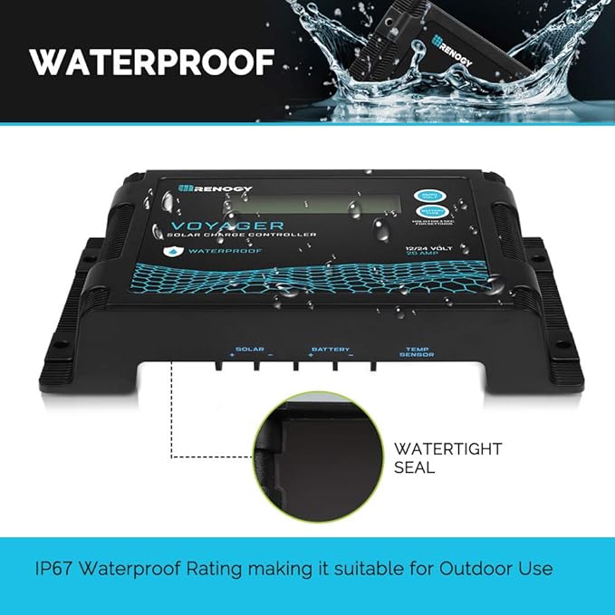 Renogy Voyager 20A 12V/24V PWM Waterproof Solar Charge Controller w/ LCD Display - Image 2