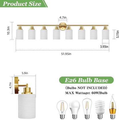 Guliaofo 8-Light Vanity Lights, Brushed Gold Bathroom Light Fixture - Image 2