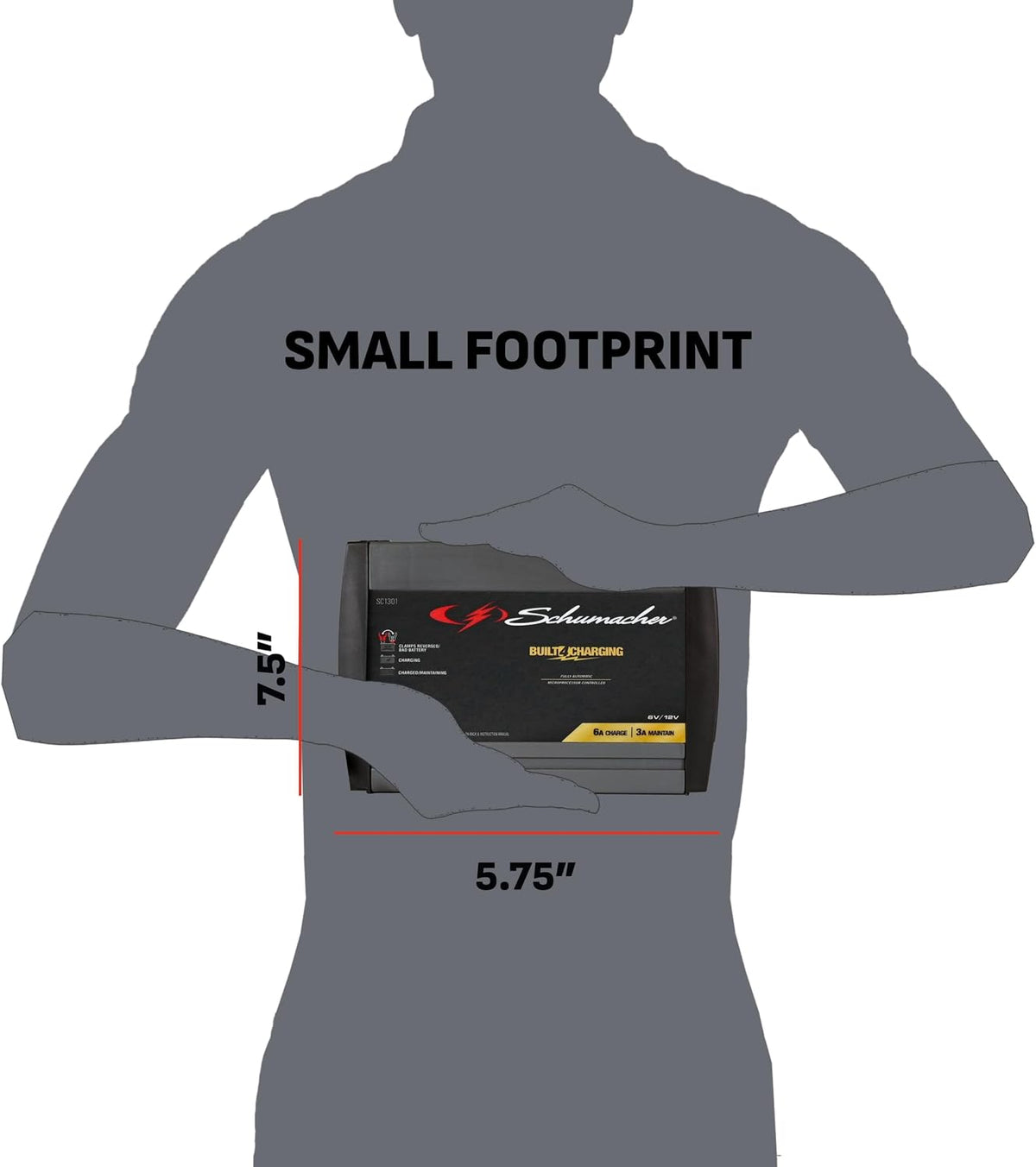 schumacher electric battery charger and maintainer, sc1301, 3-in-1, front angle view