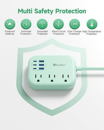 6 USB Green Travel Power Strip- 5Ft Green Extension Cord - Image 6