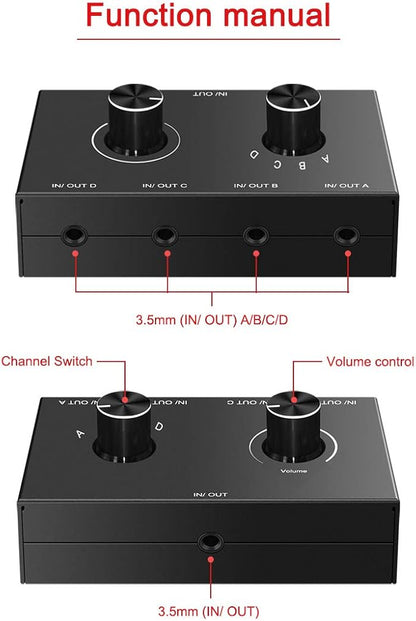 4 Port Audio Switch, 3.5mm Stereo AUX Selector, 4 Input 1 Output / 1 Input 4 - Image 2