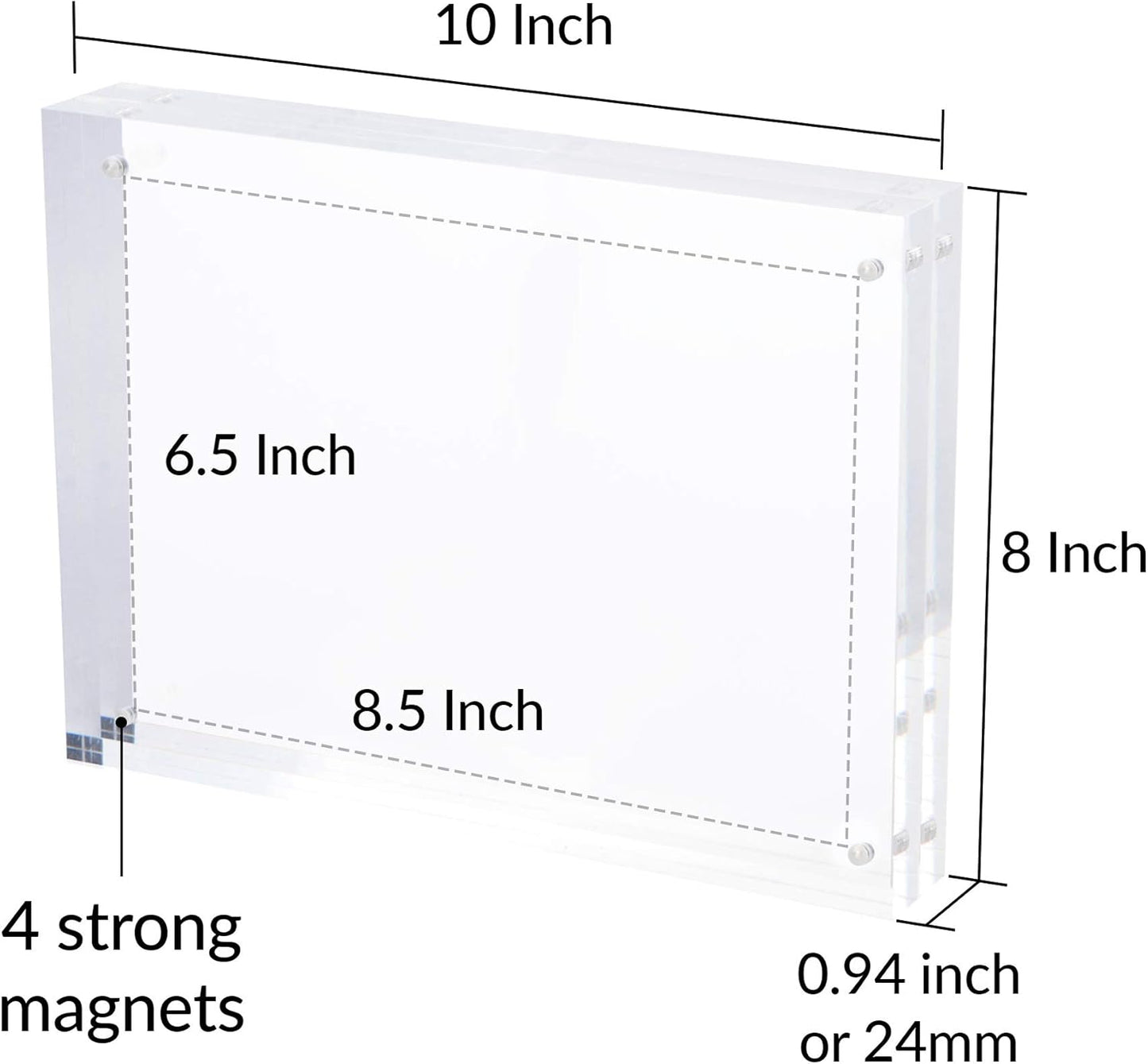 SimbaLux Magnetic Acrylic Picture Photo Frame 8x10 inches UV Protection | 24mm Thick, Clear Glass Like, Double Sided Frameless Desktop Floating Display, Free Standing, 20% Thicker than Most, 1 Pack