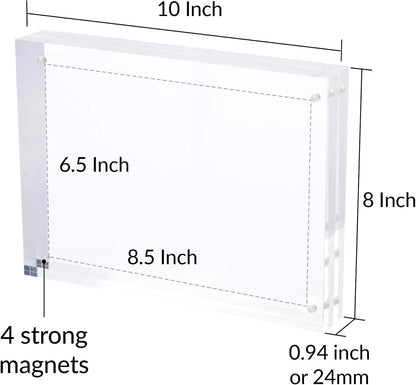 SimbaLux Magnetic Acrylic Picture Photo Frame 8x10 inches UV Protection | 24mm Thick, Clear Glass Like, Double Sided Frameless Desktop Floating Display, Free Standing, 20% Thicker than Most, 1 Pack