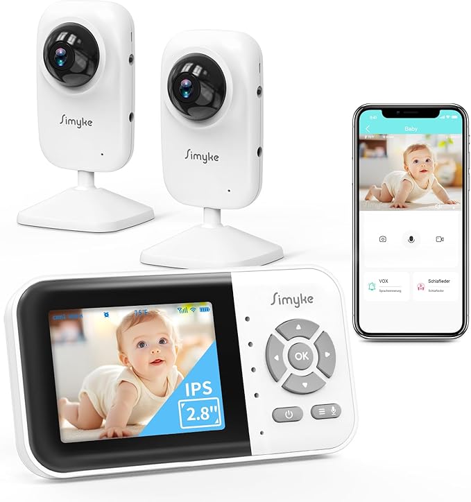 2Cameras Video Baby Monitor, Two Mode, 2.8'' IPS Display Screen, Night Vision by Simyke
