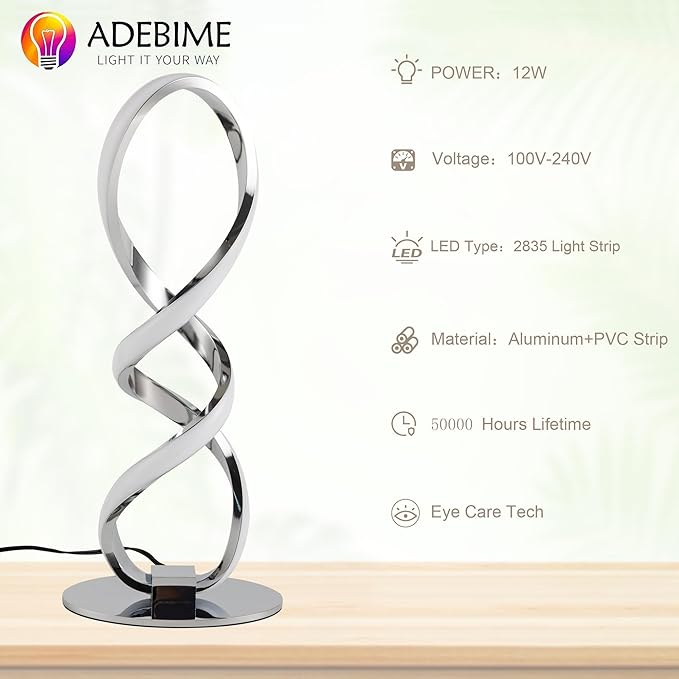 LED Spiral Bedside Table Lamp, Stepless Dimmable 12W 3000K Warm White, Modern - Image 7
