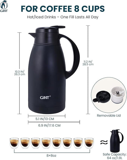GiNT Stainless Steel Thermal Coffee Carafe, Double Walled Vacuum Water and - Image 3