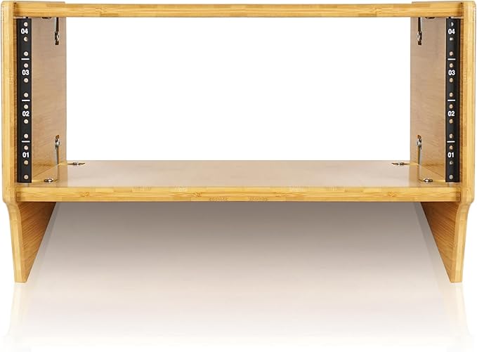 Sound Town DIY 4U Angled Desktop Turret Studio Rack, Solid Carbonized Bamboo - Image 2