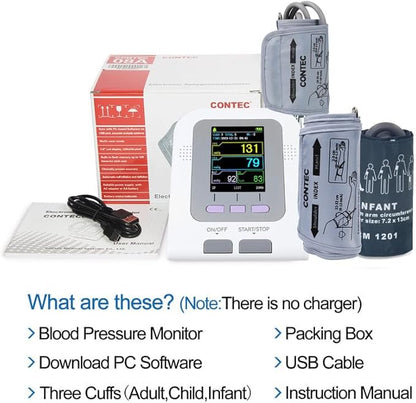CONTEC Blood Pressure Monitor Upper Arm Cuff 3 Size Cuffs 300 Sets Memory - Image 2