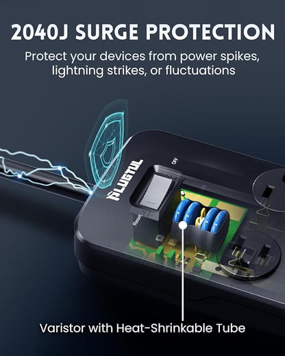 Surge Protector Power Strip 20FT, PLUGTUL Surge Protector - Image 3