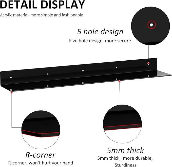 36 Inches Acrylic Long Wall Shelf Set of 2, Floating Shelf - Image 4