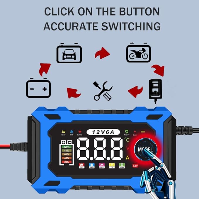 6-Amp 12V Smart Car Battery Charger, Battery Maintainer Trickle Charger - Image 6