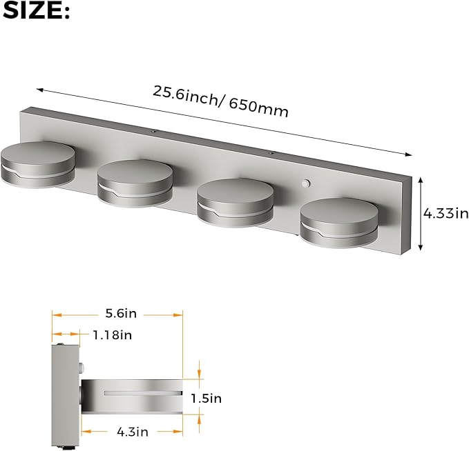 26" Motion Sensor Vanity Light Brushed Nickel, 3CCT 4-Light Modern LED Bathroom - Image 8