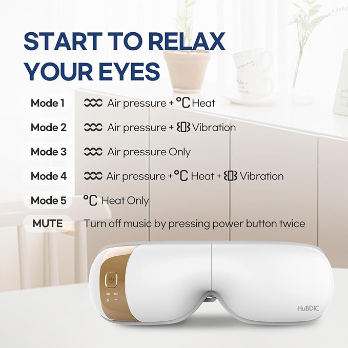 HubiCare Eye Massager with Heat, and Music Helps Relieve Strain, Dark Circles - Image 6