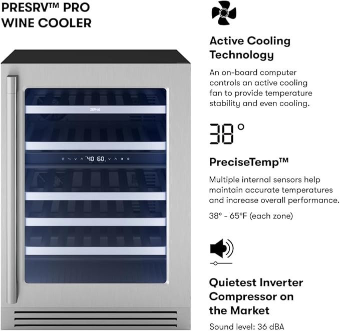 Zephyr Presrv 24 Inch Pro Wine Fridge Dual Zone Under Counter - Image 2