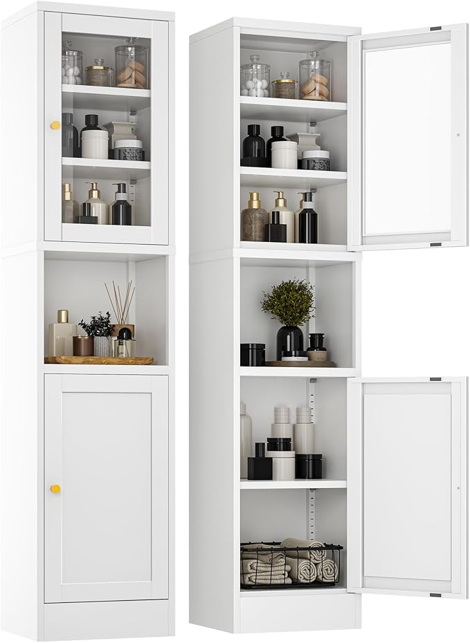 Metal Storage Cabinet with Glass Door, Tall Slim Pantry Organizer with 3 by YAUWOHFactoryOutletsColorfulMetalFurniture
