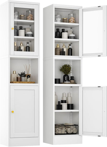 Metal Storage Cabinet with Glass Door, Tall Slim Pantry Organizer with 3 by YAUWOHFactoryOutletsColorfulMetalFurniture
