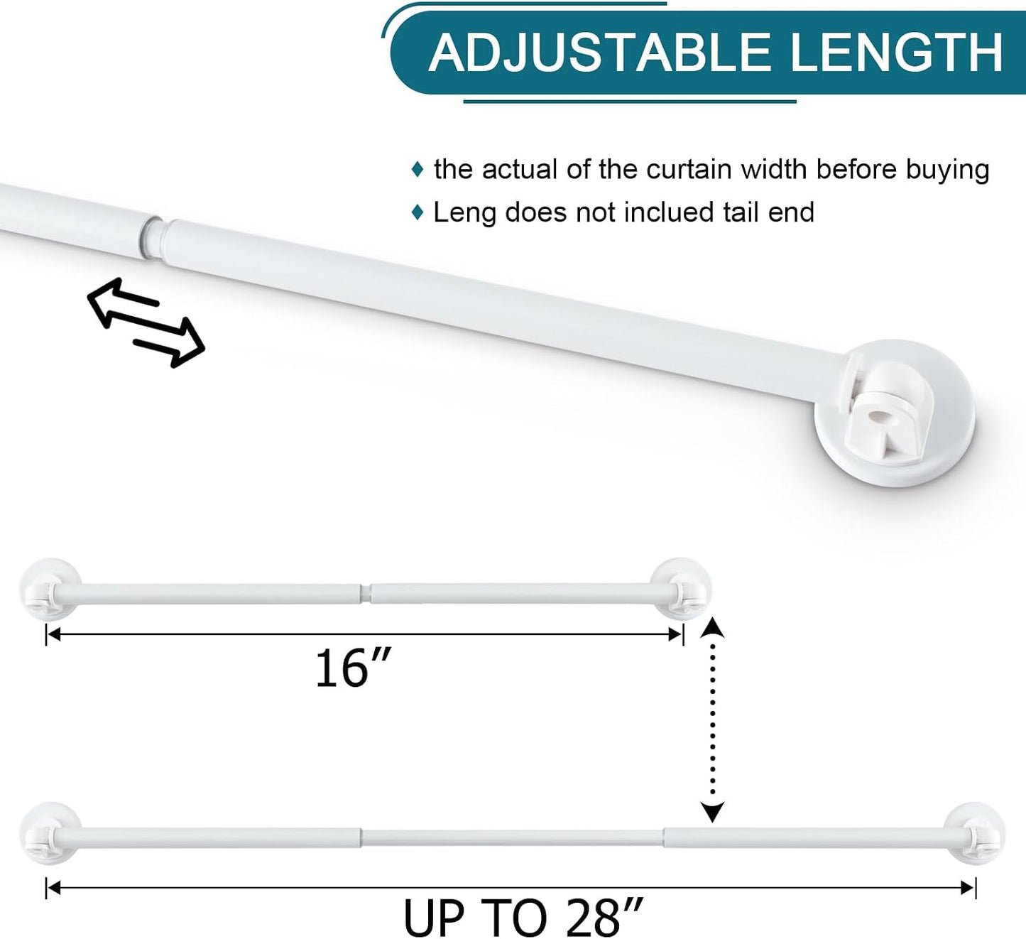 Magnetic Curtain Rod for Metal Door 16"-28", Magnet Cafe Curtain Rod For Small Window No Drill Rods Magnetic Sash Rods, White, 1 Pack