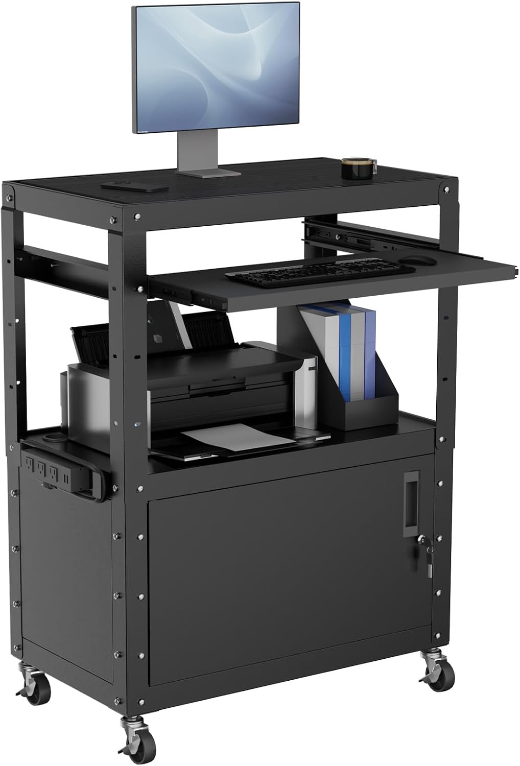 mobile av cart, adjustable height rolling computer cart, main product view