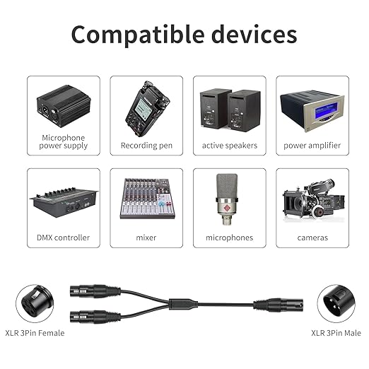5 Pack XLR Splitter Cable, 1 Maleto 2 Female, 1.5FT Stereo Mic to L&R Audio - Image 2