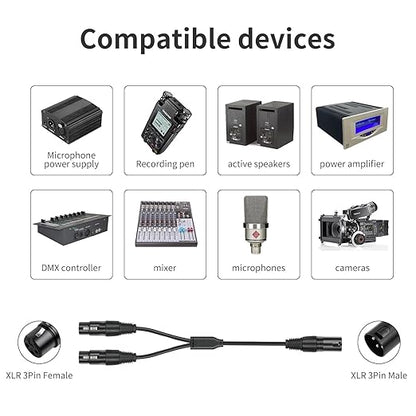 2 Pack XLR Splitter Cable, 1 Maleto 2 Female, 5FT Stereo Mic to L&R Audio - Image 2