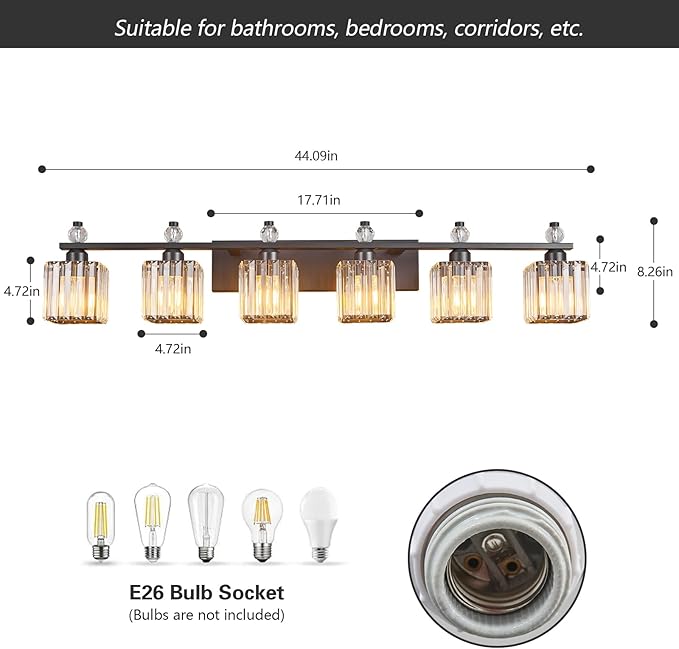 FDPBY Vanity Lights 6-Light Modern Crystal Vanity Light Sand Black Bathroom - Image 5