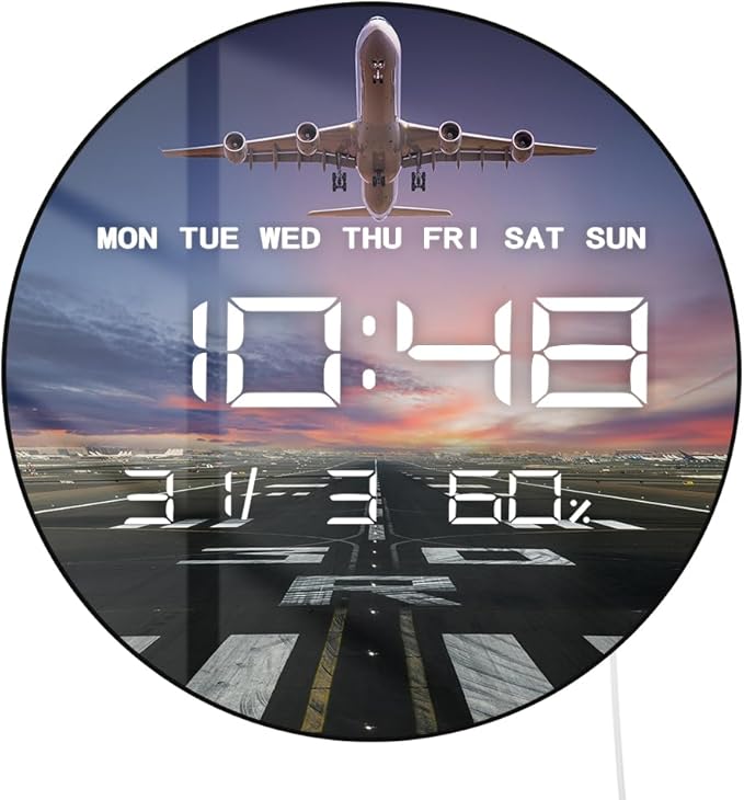 Timethink 12'' Airplane Digital Wall Clock Large Display, Aviation Electric by Timethink