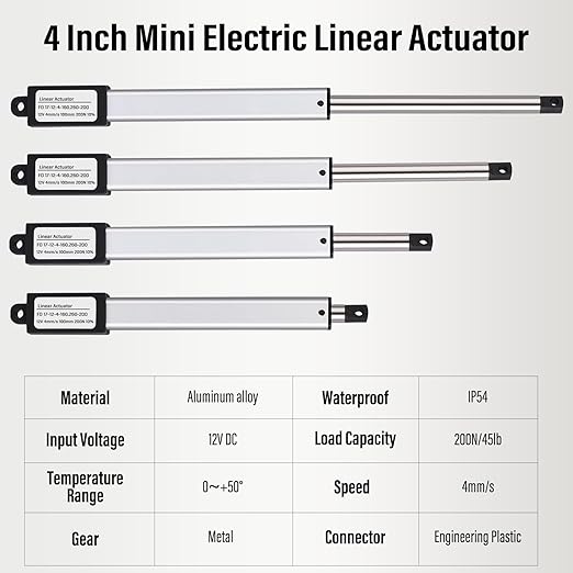 NORJIN Mini Electric Linear Actuator 12V, Speed 4mm/s, w/Mounting Brackets - Image 2