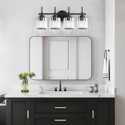 EJIAXIN 4 Light Round Crystal Vanity Lights, Modern Black Crystal Wall Light - Image 9