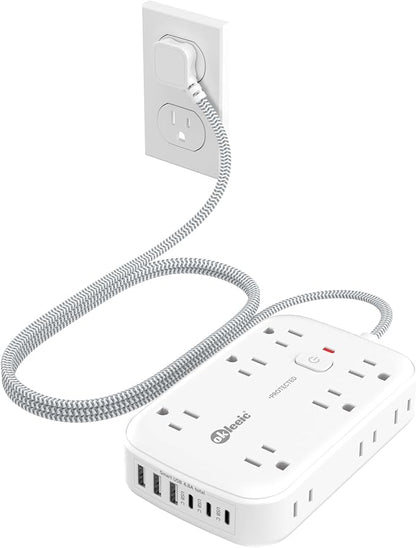 Power Strip with USB, 2100J Surge Protector Flat Plug Extension Cord 5ft by okleeic