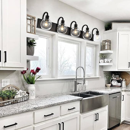 WINSHEN Bathroom Light Fixtures 5-Lights Matte Black Farmhouse Vanity Lighting - Image 3
