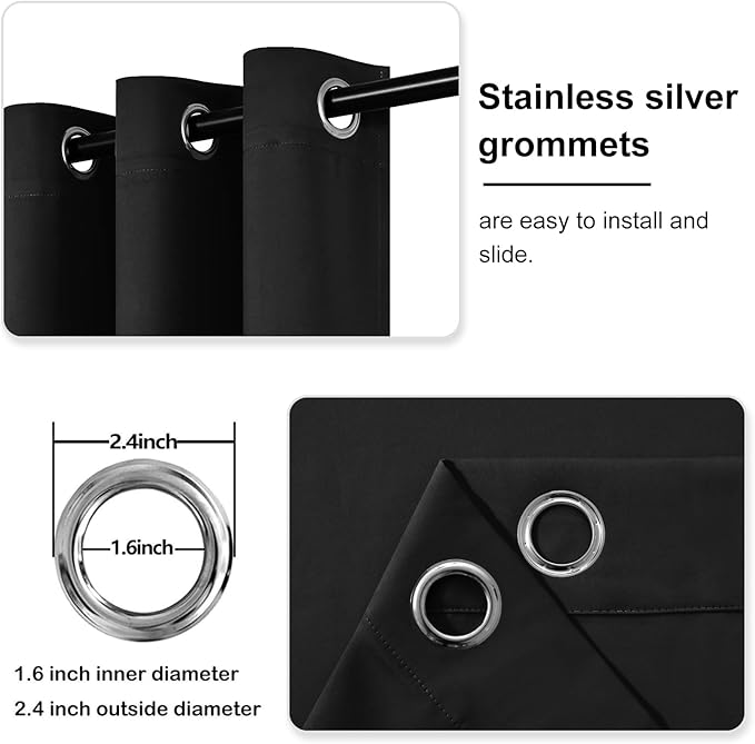 DWCN Black Curtains 45 Inches Long, Thermal Insulated Blackout Curtains - Image 3