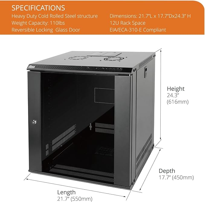 Tecmojo 12U Wall Mount Server Cabinet IT Network Rack Enclosure Lockable Door - Image 2