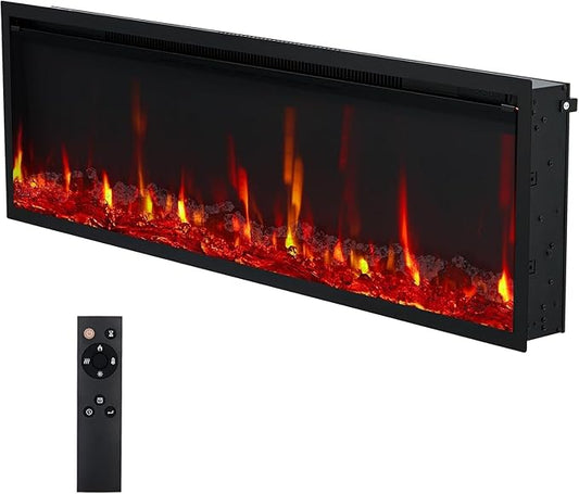 50" Electric Fireplace Wall Mounted & Recessed by Unknown