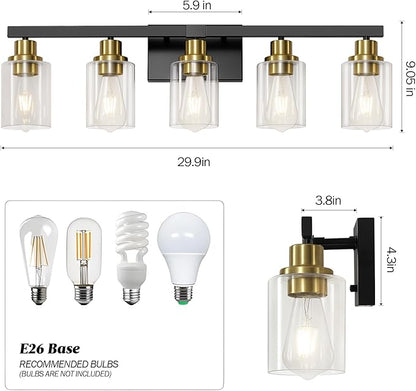 DIKAIDA 5-Light Black and Gold Bathroom Vanity Light, Bathroom Light Fixtures - Image 3