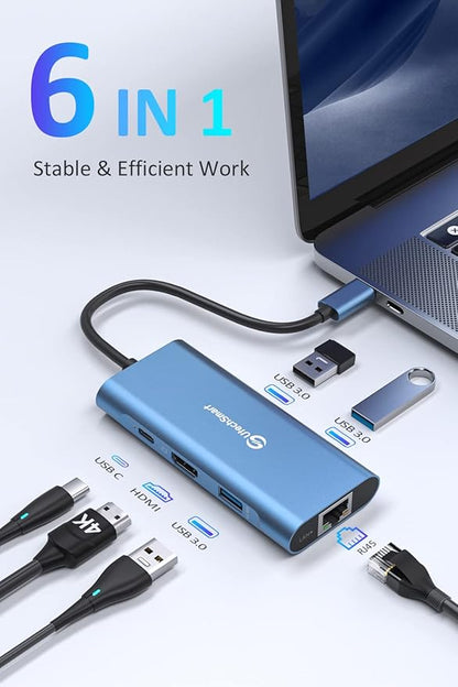 UtechSmart USB C Hub, Ethernet Multiport Adapter 6 in 1 USB C to HDMI Dock - Image 2