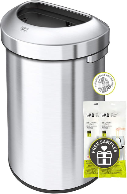 EKO Urban 21 Gallon Semi-Round Open Top Waste Bin, Stainless Steel Half Round by EKO