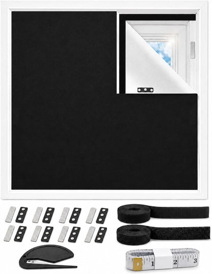 100% Blackout Curtains for Bedroom, Blackout Blinds No Drill with Magnetic & Velcro, Black Out Window Cover – Heat Insulation, Easy Install for Travel, Nursery, Media Room, RV, 39” x 57”