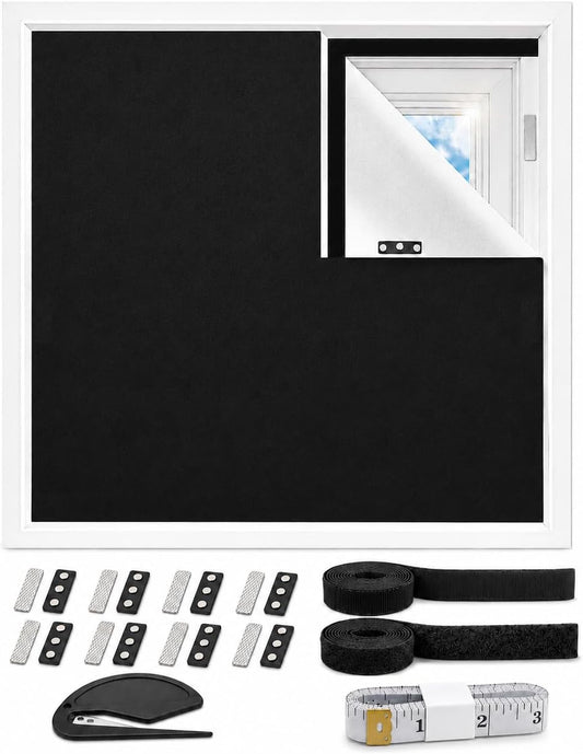100% Blackout Curtains for Bedroom, Blackout Blinds No Drill with Magnetic & Velcro, Black Out Window Cover – Heat Insulation, Easy Install for Travel, Nursery, Media Room, RV, 39” x 57”