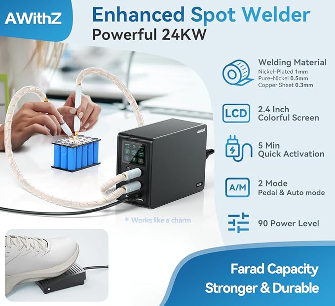 Battery Spot Welder, AWithZ 21.8 KW Capacitor Spot Welder, 2-in-1 Automatic & - Image 3